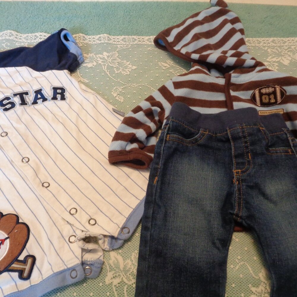 BASEBALL BABY STRIPED HOODIE BABY JEANS OF 3 LOT